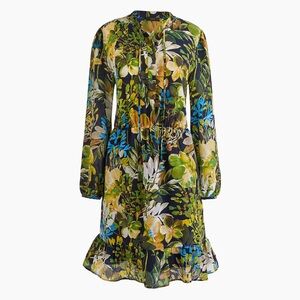 XL 100% Silk J. Crew Blue and Yellow Floral Dress